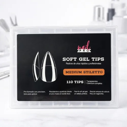 TIPS SOFT GEL MEDIUM STILETTO 110U PRE-LIMADOS NAIL PRO