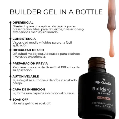 BUILDER GEL LIGHT NUDE EN BOTELLA 15ML PINK MASK