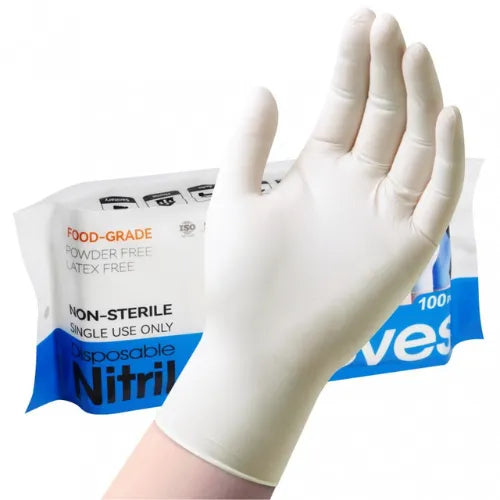 GUANTES DE NITRILO BLANCO TALLA M 100UNID KMG