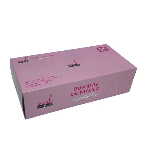 GUANTES NITRILO ROSADOS NAIL PRO 100UNID