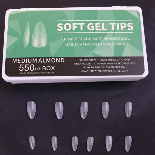 TIPS SOFT GEL MEDIUM ALMOND 550 PIEZAS