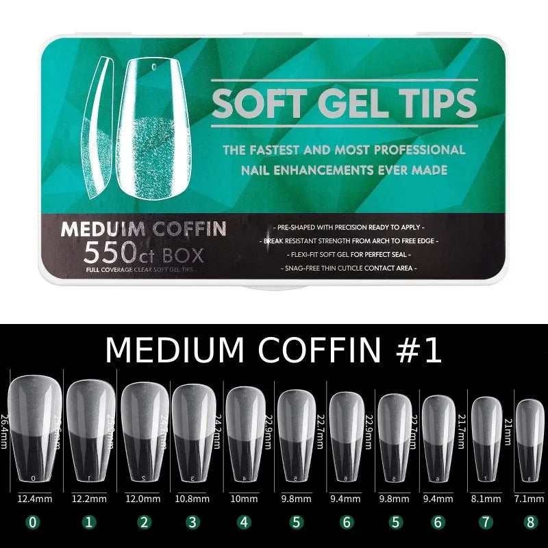 TIPS SOFT GEL MEDIUM COFFIN 550 PIEZAS KMG