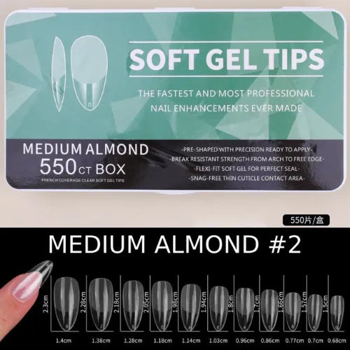 TIPS SOFT GEL MEDIUM ALMOND 550 PIEZAS MAJO