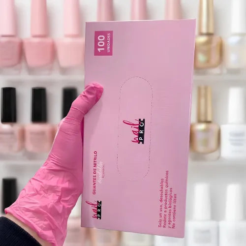 GUANTES NITRILO ROSADOS NAIL PRO 100UNID