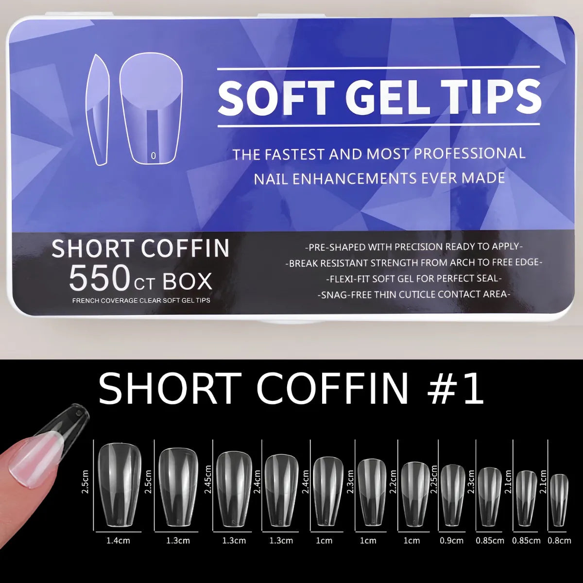 TIPS SOFT GEL 550 UNID SHORT COFFIN