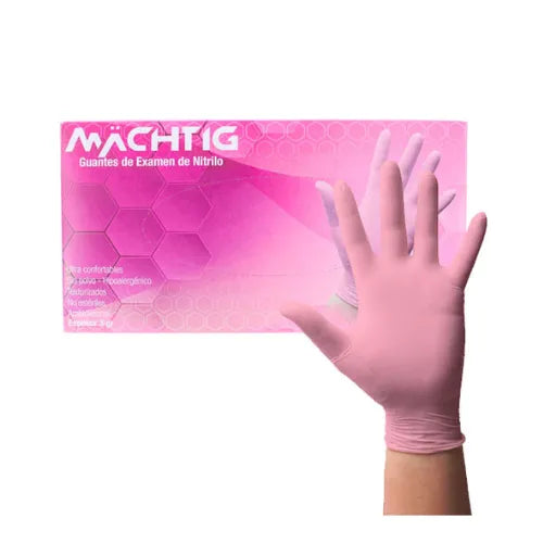 GUANTES DE NITRILO TALLA S  COLOR ROSA 100UNID