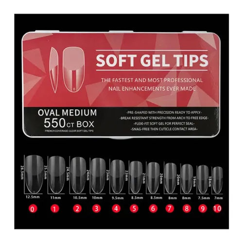 TIPS SOFT GEL OVAL MEDIUM 550U (CAJA ROJA)