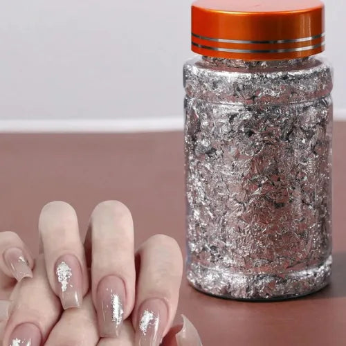 PAPEL DECORATIVO PARA MANICURE TONO  PLATEADO 10gr