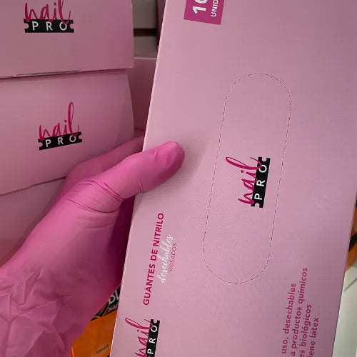 GUANTES NITRILO ROSADOS NAIL PRO 100UNID